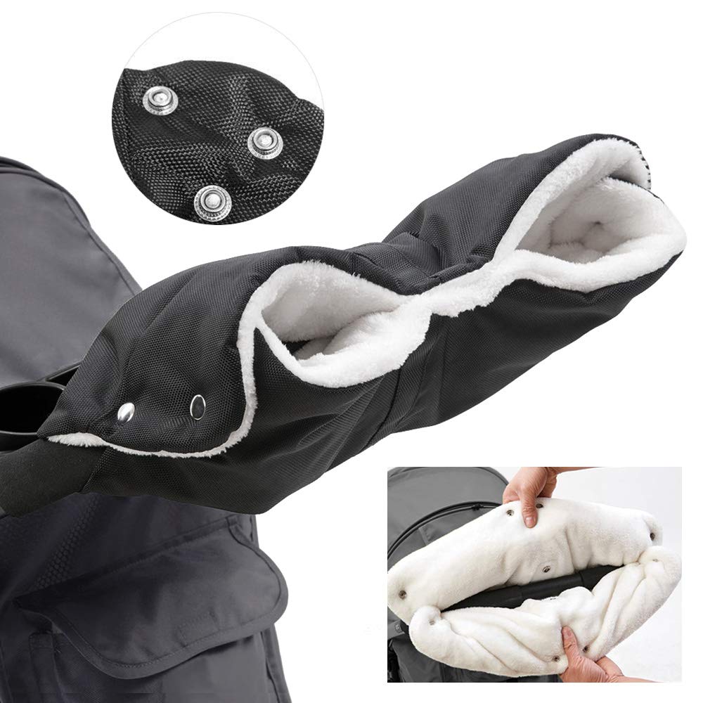 Roysmart Pram Gloves Hand Muff with Fleece Inside, Waterproof and Windproof Stroller Hand Muff Hand Warmer Universal Size for Prams, Buggies, Bike Trailers (Black)