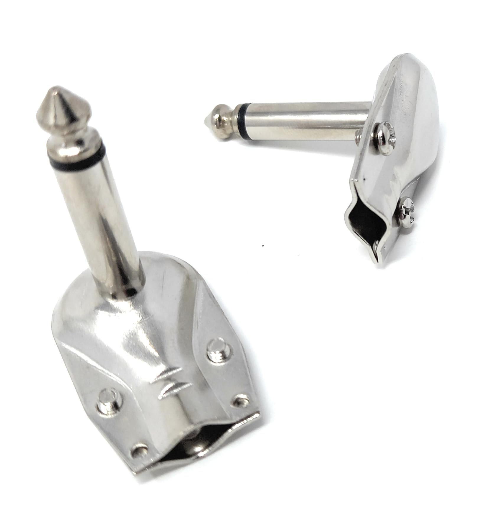 DRUT 2pcs. 6.35mm Mono 1/4 90 Degree Right Angle TS, Soldering Plug, Flat Pancake Style, DIY, Audio Connector Adapter