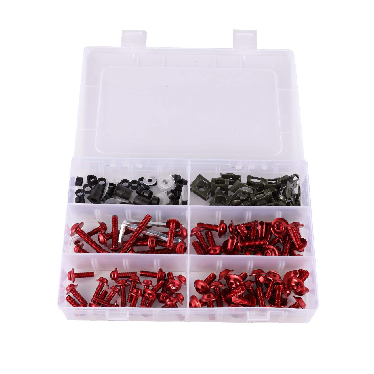Alamor 177pcs Motorcycle Fairing Bolt Kit Nuts Screws Clips compatible with Hon-da/Ya-maha/Kawasaki/Su-zuki - Red