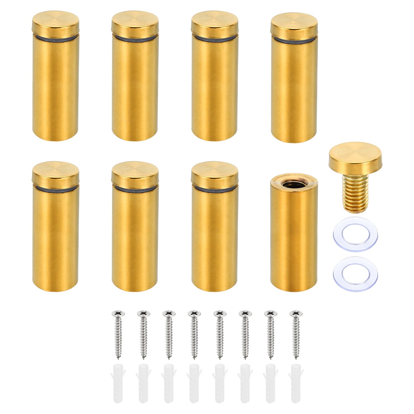 PATIKIL 3/4 x 2 Inch Sign Standoff Screws, 8 Set Stainless Steel Wall Standoff Mounting Hardware Advertising Glass Nail for Hanging Acrylic Picture Frame Acrylic Panel, Gold