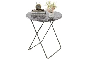 Fleecy day Round Folding TV Tray/TV Trays Dinner Snack Trays Table,Portable Foldable Table Small Sofa Bedside Tables with Light Weight, 17.5 x 17.5 x 26 in(Black Marble)
