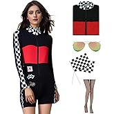 Lcaughsy Racer-Costume for Women-Race Car Driver-Jumpsuit, Sexy Racer Jumper Bodysuit Outfit Set Halloween Costumes for Adult