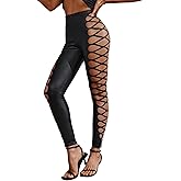 MakeMeChic Women's Cut Out Sexy Leggings Criss Cross Skinny Pants Party Clubwear