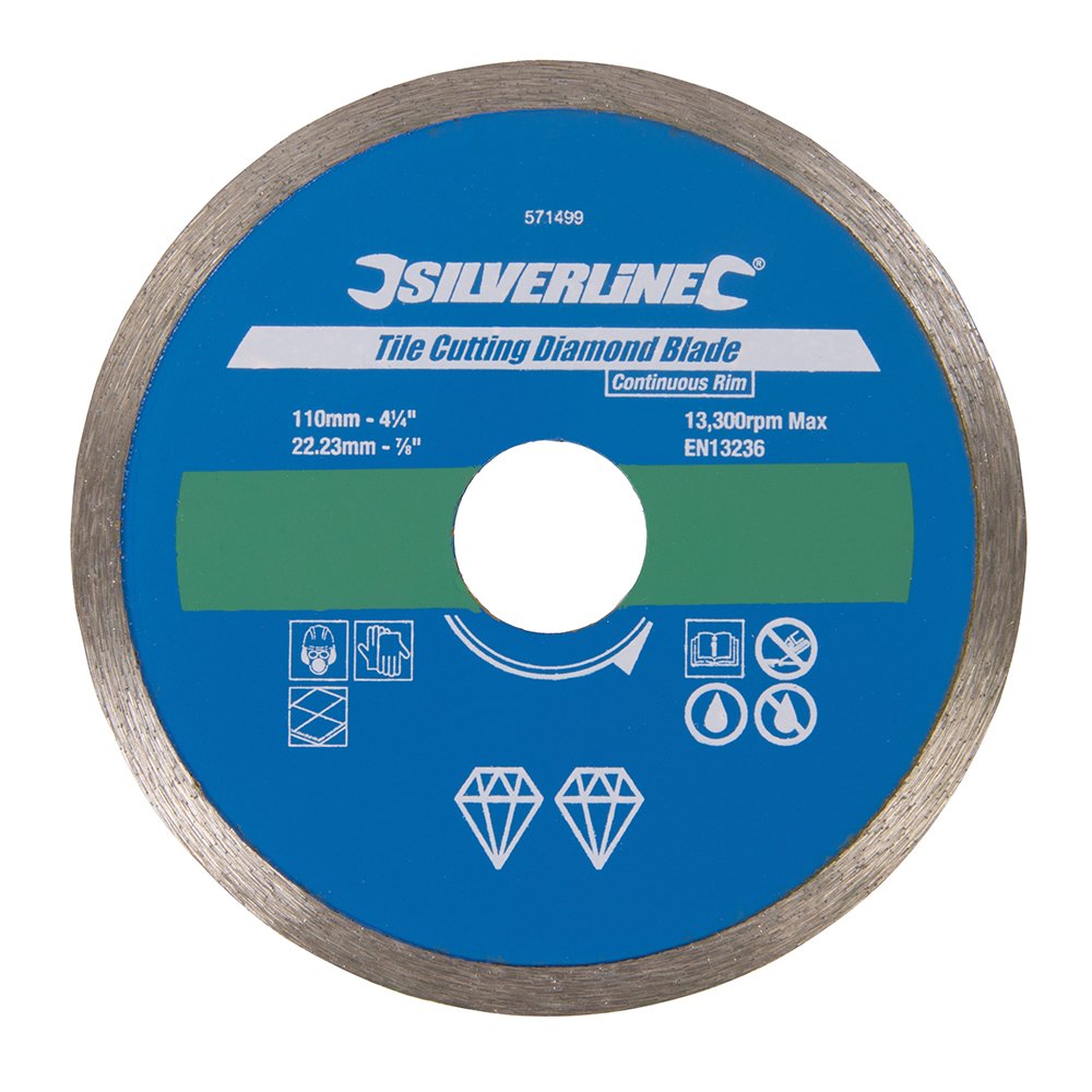 Silverline 571499 Tile Cutting Diamond Blade 110 x 22.23 mm Continuous Rim