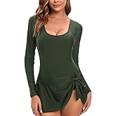 NESY Long Sleeve Swimsuits for Women Rash Guard Scoop Neck One Piece Bathing Suit Swim Dress Woman Swimwear Swimdress UPF 50+