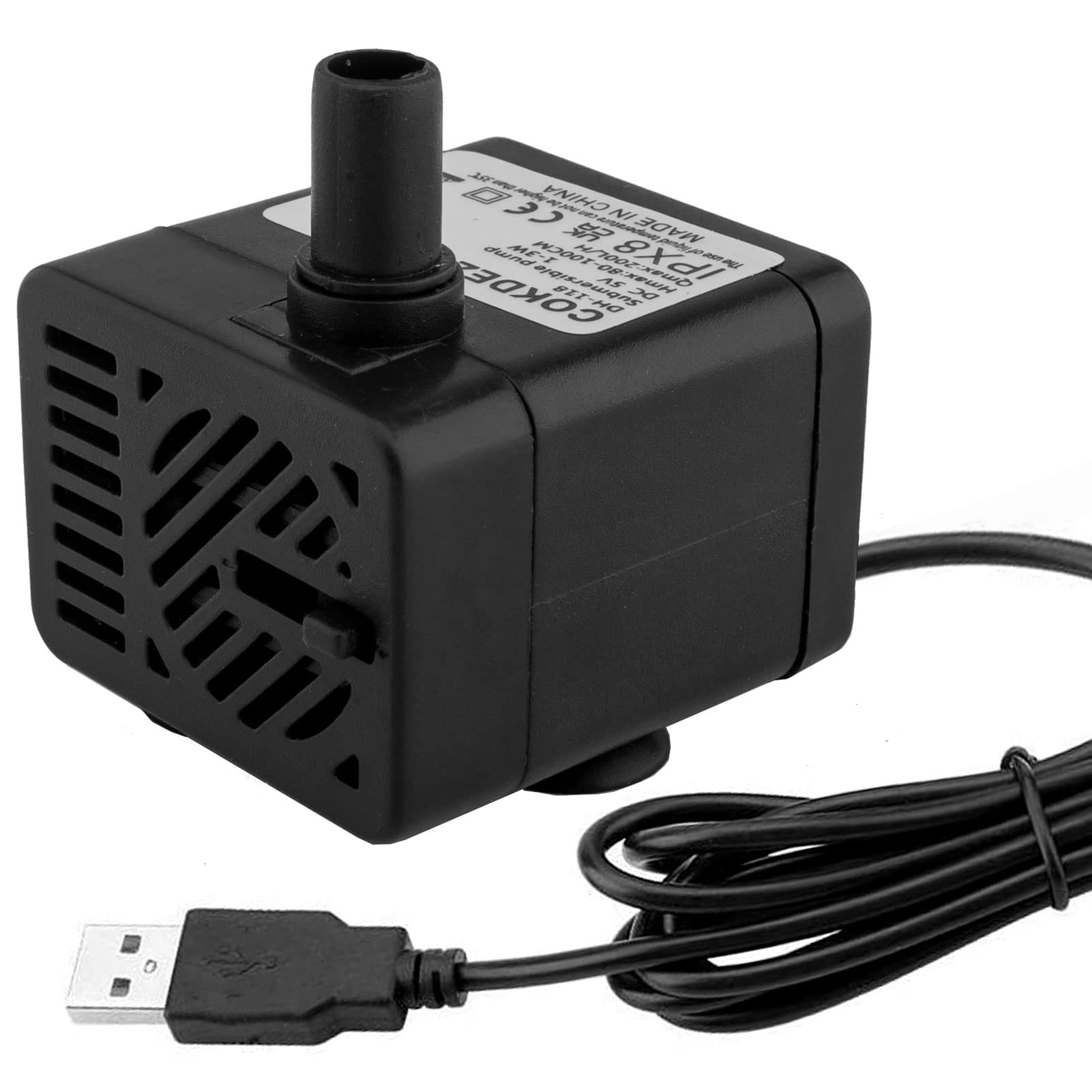 USB Mini Submersible Water Pump (DC 5V 1-3W 200L/H) Adjustable Ultra Quiet Small Water Pump for Pet Fountain, Aquarium Fish Tank, Pond, Hydroponics, Indoor or Outdoor