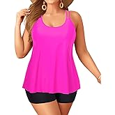 Plus Size Tankini with Shorts - Women Two Piece Swimsuits Bathing Suit Scoop Neck Flowy Swimwear 2025