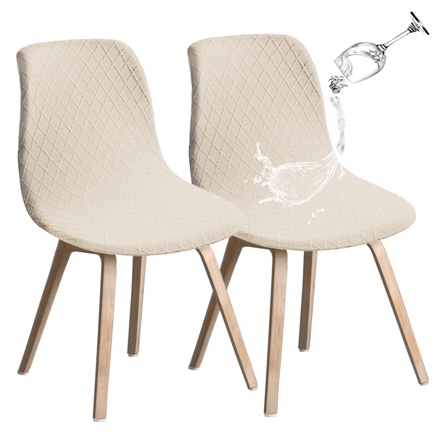 JUNZHE Shell Dining Chair Covers, Stretch Retro Chair Slipcovers Washable Removable Chair protector for Dining Room, Kitchen, Restaurant, Hotel (Beige, Set of 2)