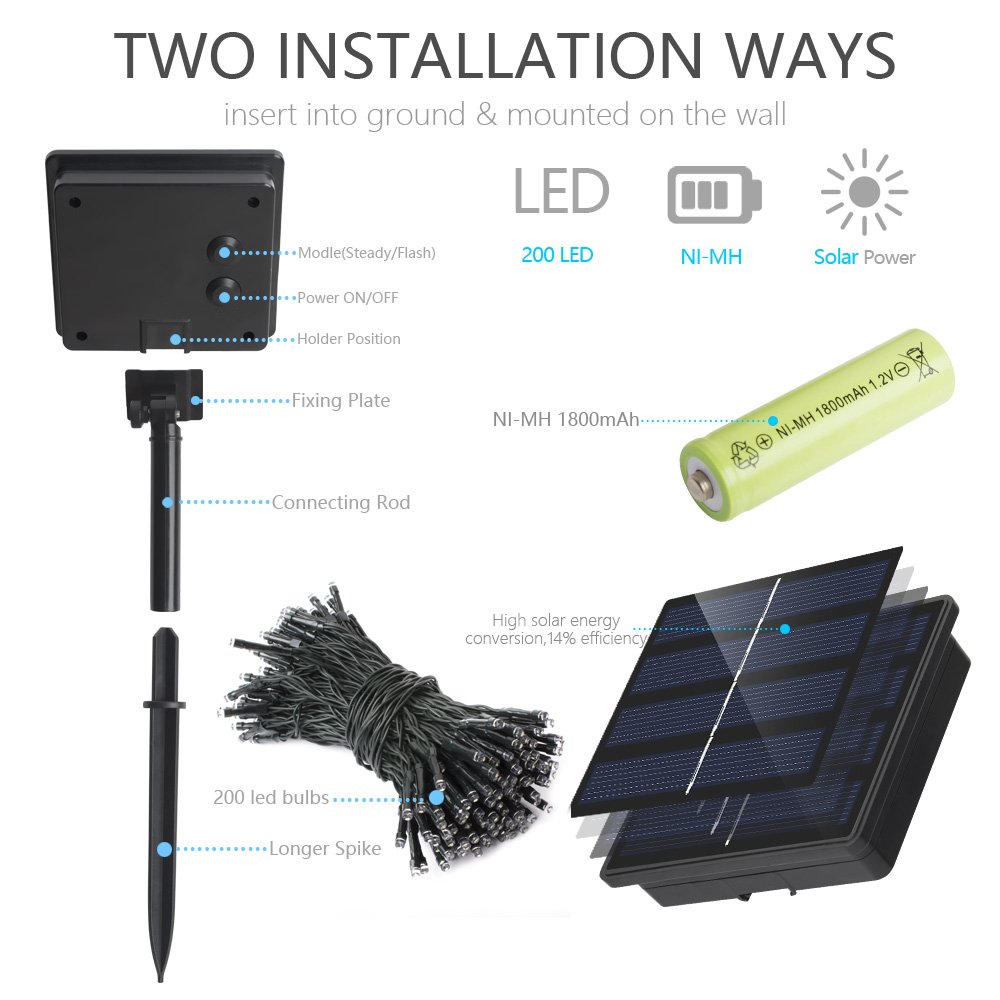 Solar Christmas String Lights Solarmks Ambiance Lighting 72ft 200 LED Decorative Fairy Light for Outdoor(Multi-Color)