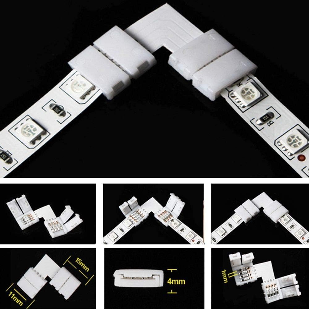 20Pcs 10mm L Shape 4 Pins RGB PBC LED Light Strip Connector Gapless Strip to Strip Solderless Adapter for 5050 SMD RGB LED Strip Lights - - 
