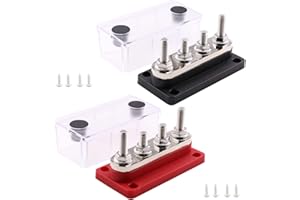 Gloaso 300 Amp Bus Bar Copper Made Heavy-Duty Module Design 4 x 5/16" Studs Positive & Ground Busbars Power Distribution Blocks for Battery Terminals 12V- 48V DC, 2 Pack