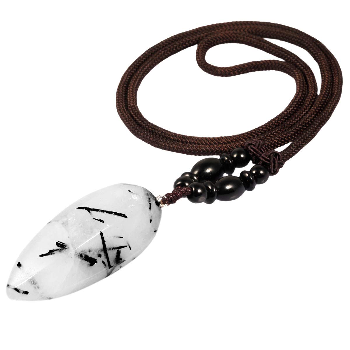 mookaitedecor Natural Black Rutilated Quartz Crystal Point Pendant Necklace for Women Men, Semi Precious Healing Stone Necklace Jewellery Gift for Women Men — image 1