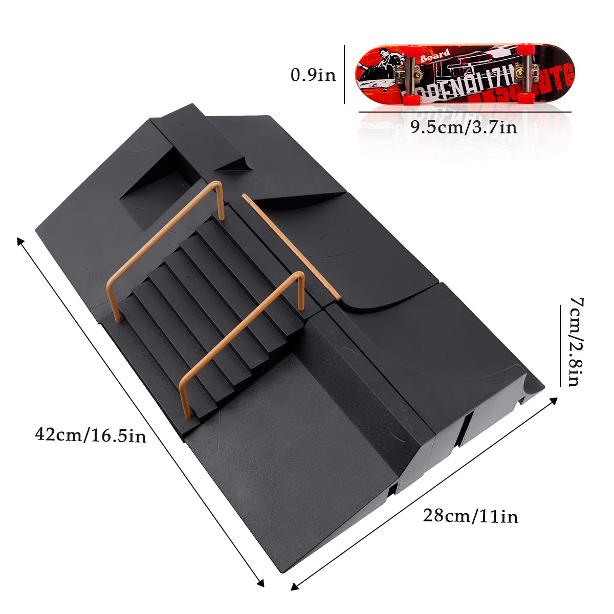 RNGODO Fingerboard Skatepark Skate Park Kit, Bigger Finger Skateboard Ramp Set Ultimate Parks Training Props with 3 Finger Skateboard 6 Finger Deck Finger Skate Toys for Kids & Adults Gifts