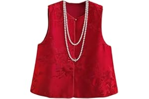 Women Chinese Style Single Breasted Vest Retro Embroidery Lightweight Buckle Sleeveless Jacket