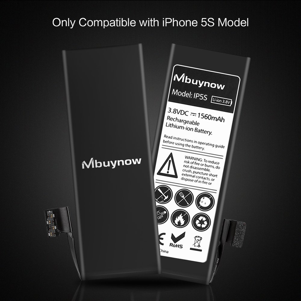 Mbuynow Batería del iPhone 5S,Kit de Reparación Completo con Herramientas e Instrucciones de Alta apacidad (1560mAh) Nuevo 0 Ciclo
