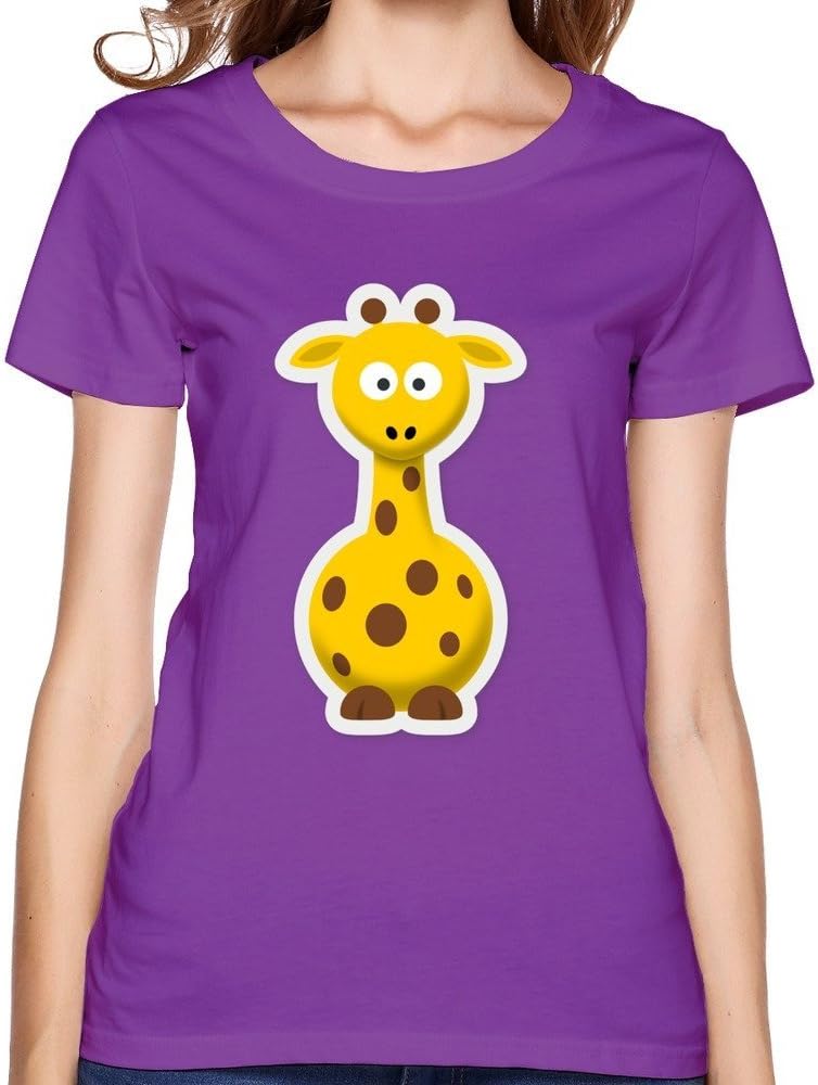 Girlmer Factory Direct Sale Women's Purple New Cartoon Giraffe X-Small Round Neck T-Shirt