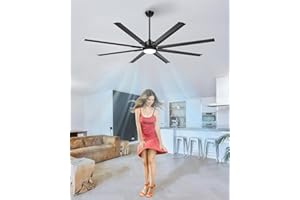 HISUMMER 72 Inch Large Industrial Ceiling Fan with Light and Remote-8 Aluminium Blades Ceiling Fan with Energy Efficient DC Motor,Reversible Airflow-Ideal for Living Room,Patio,Garage,and Commercial Spaces
