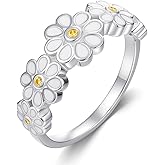 Daisy Rings for Women,925 Sterling Silver Daisy Flower Ring,Sunflower Stacking Statement Band Jewelry Gifts for Graduation Birthday