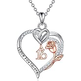 JERWLI Birthday Necklace Sterling Silver 16th 18th 21th 80th Birthday Pendant Necklace Heart Rose Flower Birthday Jewelry for Women Mothers Day Christmas Gifts
