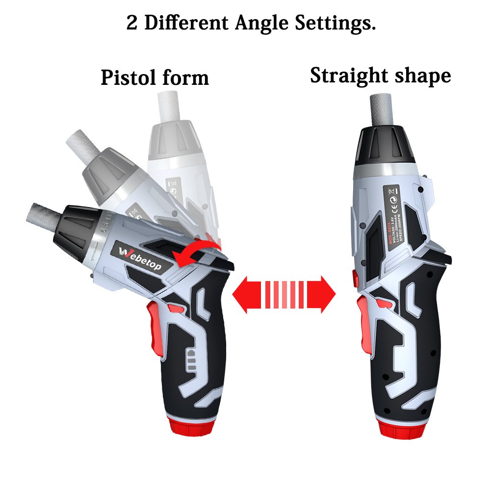 Webetop Cordless Drill Driver 3.6 Volt 2000mAh MAX Torque 6 Position Rechargeable 46 Screwdriver Bits in Case USB Charging for Around House Small Jobs with 3 LED Light