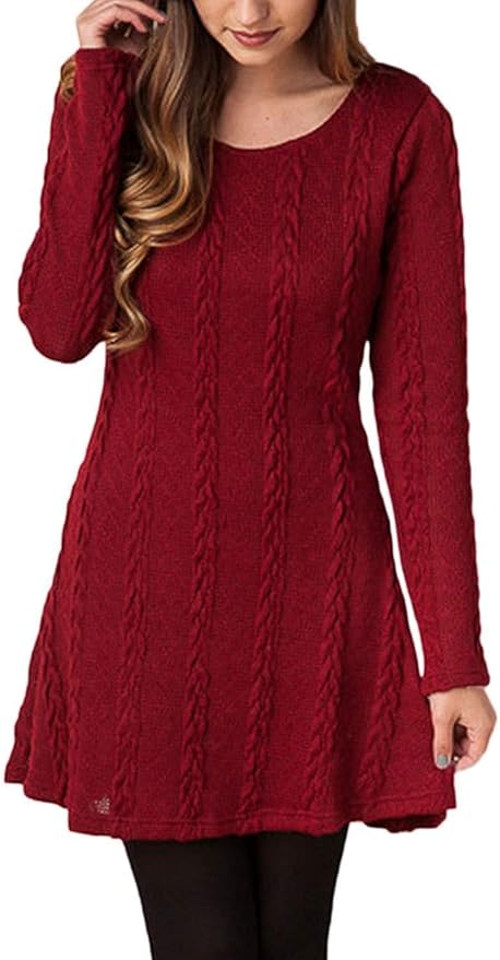 red cable knit sweater dress