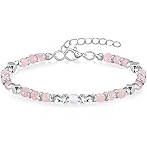 Moonstone Beaded Bracelet for Women - Adjustable Silver Boho Healing Crystal Jewelry Gift for Sister, Daughter, Best Friend, Mom - Christmas Birthday Present