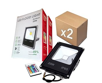 PACK 2 FOCOS PROYECTORES LED RGB 20W con Mando Remoto - Exclusivos ...
