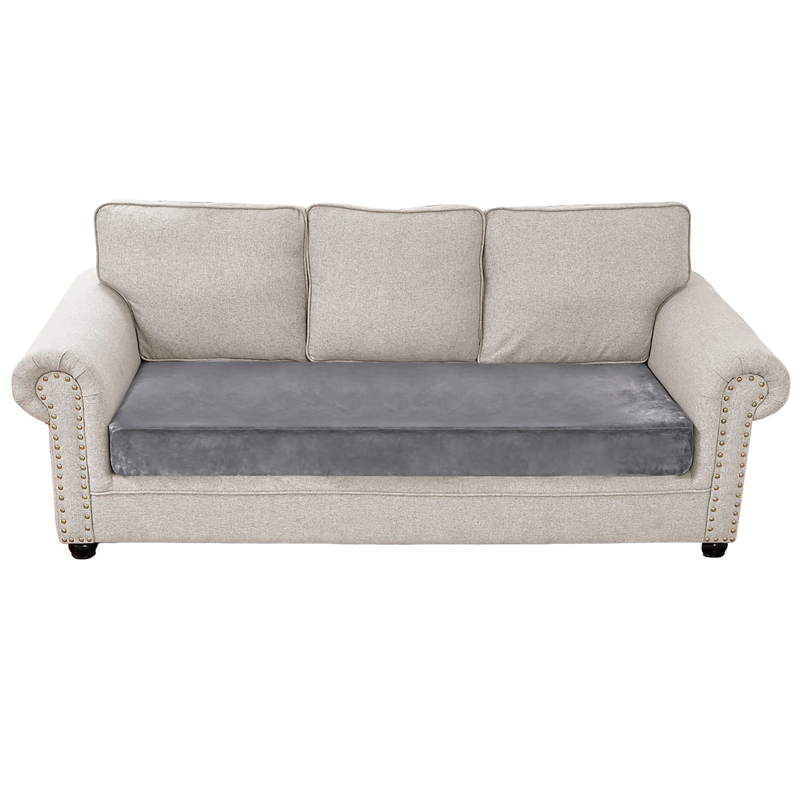 Qelus Velvet Sofa Seat Cushion Cover, 1/2/3/4 Seaters L-Shaped Couch Seat Slipcover, Furniture Protector Cover Separated (Gray,3 Seater)