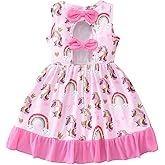Popshion Toddler Girls Dresses Sleeveless Back Bowknot Dress Baby Girl Summer Clothes Kids Birthday Party Sundress 1-7 Years