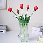 WAKISAKI 16-inch Premium Real Touch Fake Tulips, Artificial Flowers with Buds, Flexible Stem Easy to Shape, Faux Tulips (Vase not Included), 5-Pack Set of Passion Red