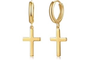 FETTERO Gold Dangle Drop Hoop Earrings for Women Men Gold Plated Dainty Earrings Hypoallergenic Cross/Lightning/Lock/Spike/Heart/Star/Evil Eye/Snake