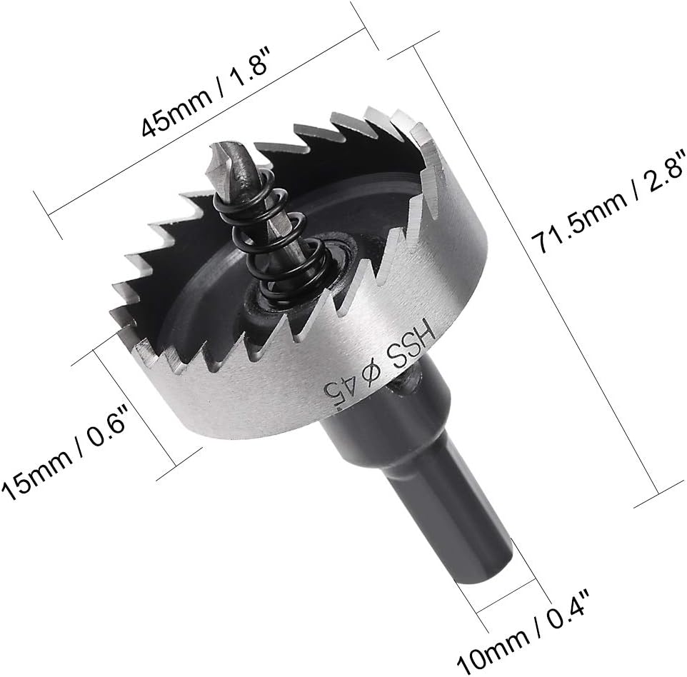 sourcingmap 45mm High Speed Steel HSS Drill Bit Hole Saw Cutter for Metal Alloy Wood, Black, Silver - Image 3