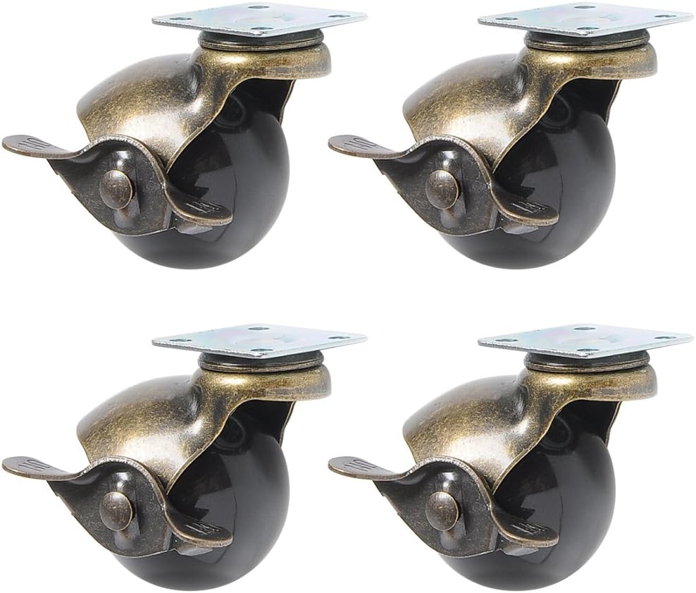 TOPCHANCES 4 Pack Heavy Duty Brake Copper Ball Caster Office Chair Caster Wheels Antique Brass Swivel Ball Caster Wheels with 360 Degree Top Plate (2inch)