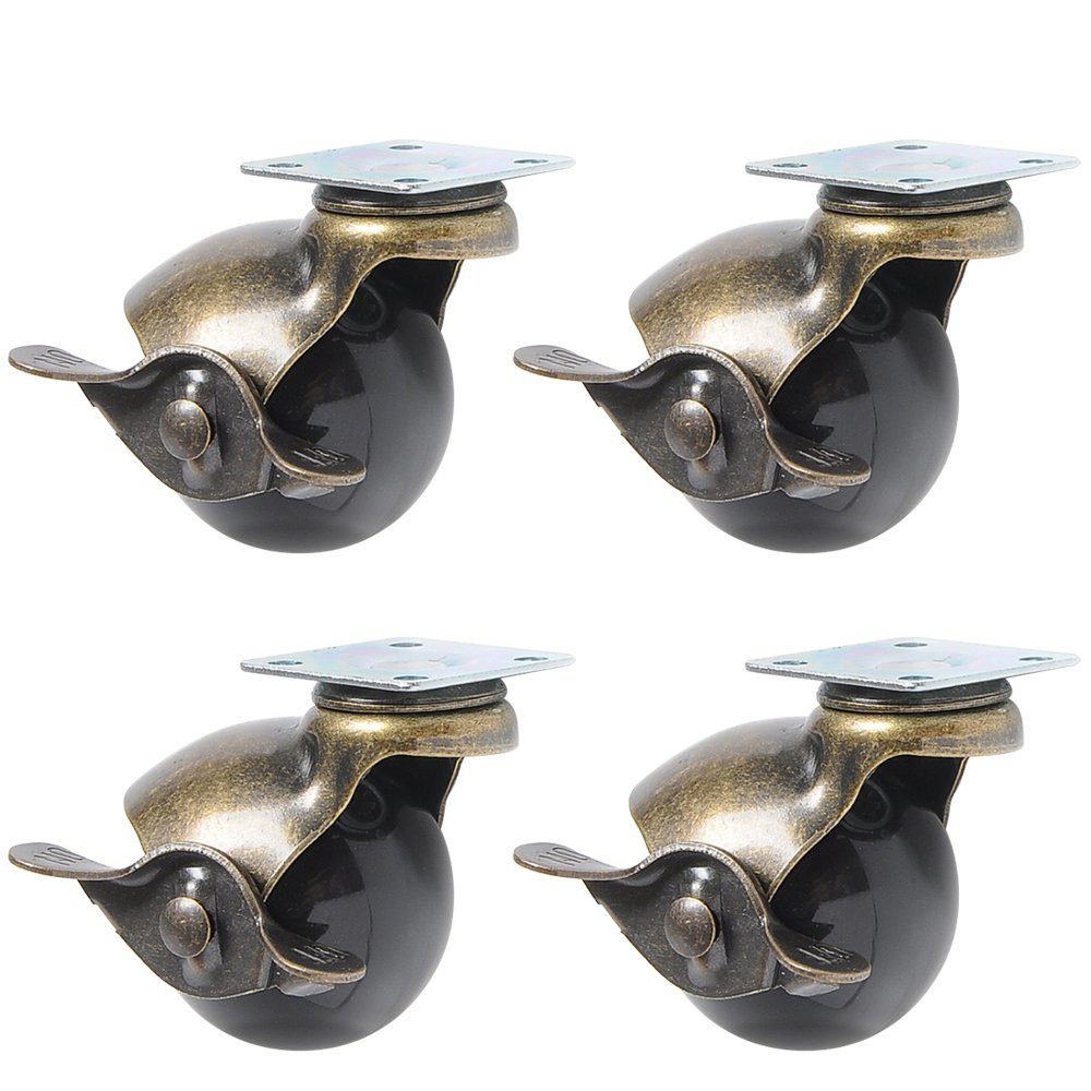 ele ELEOPTION Pack of 4 Brake Caster, Swivel Hooded Ball Casters, Swivel 360 Degree, 2 Inch Hooded Wheel, 30Kg 66Lbs Load Capacity, Vintage bronze