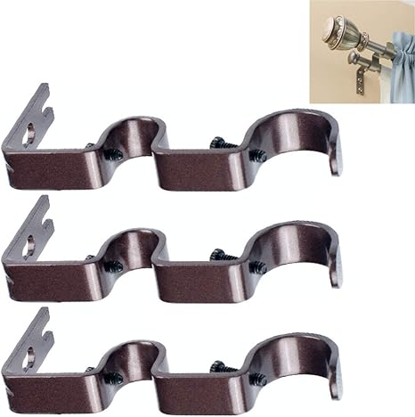 nuoda ganchos para barra de cortina doble soporte de pared resistente para barra de cortina de 1 0 in y 0 5 in 3 unidades color marron
