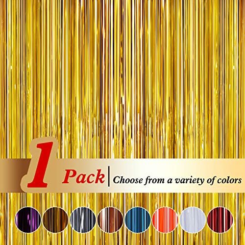 Ariceleo Tinsel Gold Foil Curtains (94cm x 245cm) Metallic Fringe Curtains Shimmer Photo Booth Backdrop Curtain for Birthday Wedding Party Christmas Decorations (Gold,1 Pack)