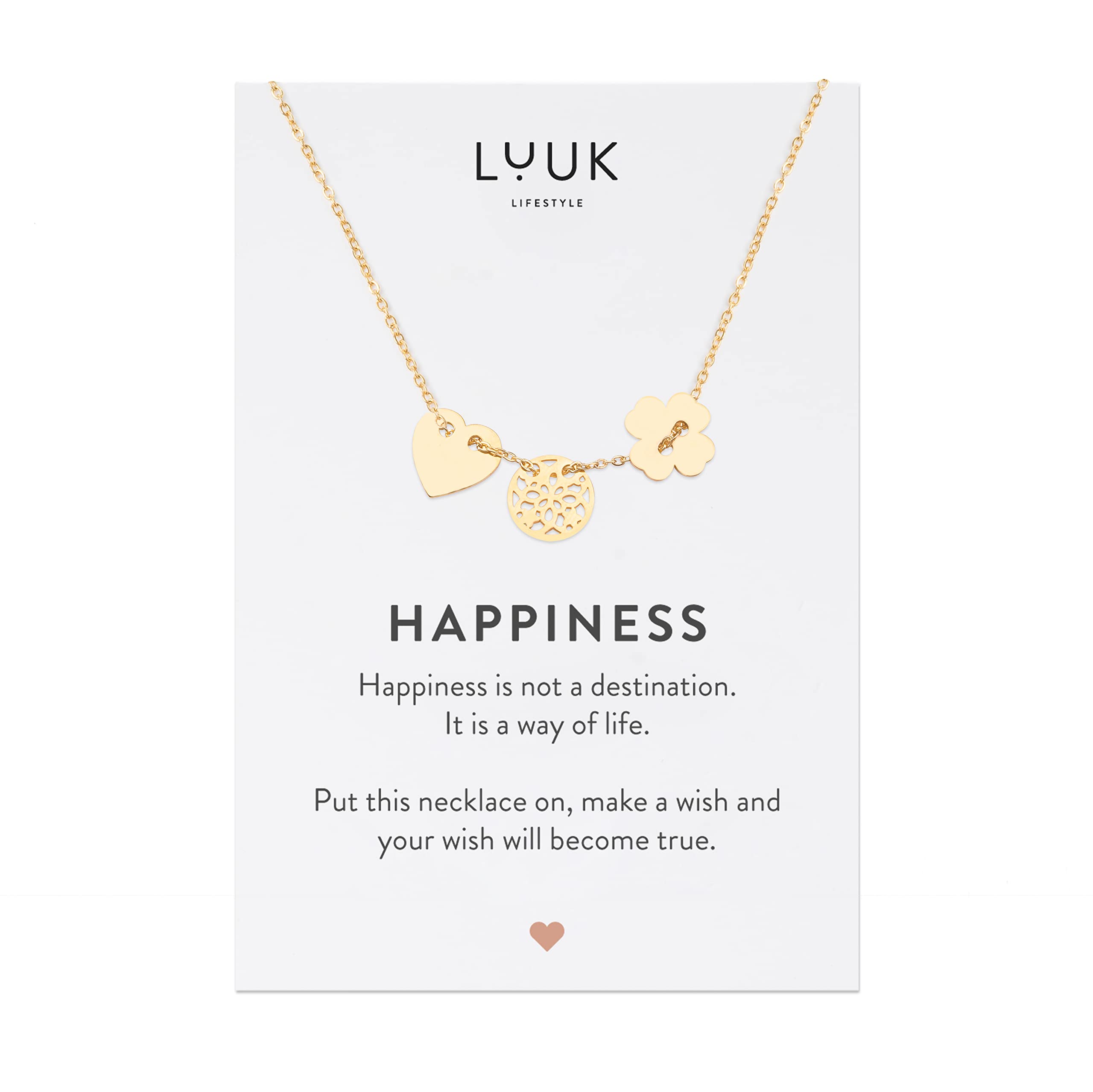 LUUK LIFESTYLE Stainless Steel Pendant Necklace for Women Waterproof 50cm Chain Modern Necklace Gift for Her Gold Lucky Charm — image 1