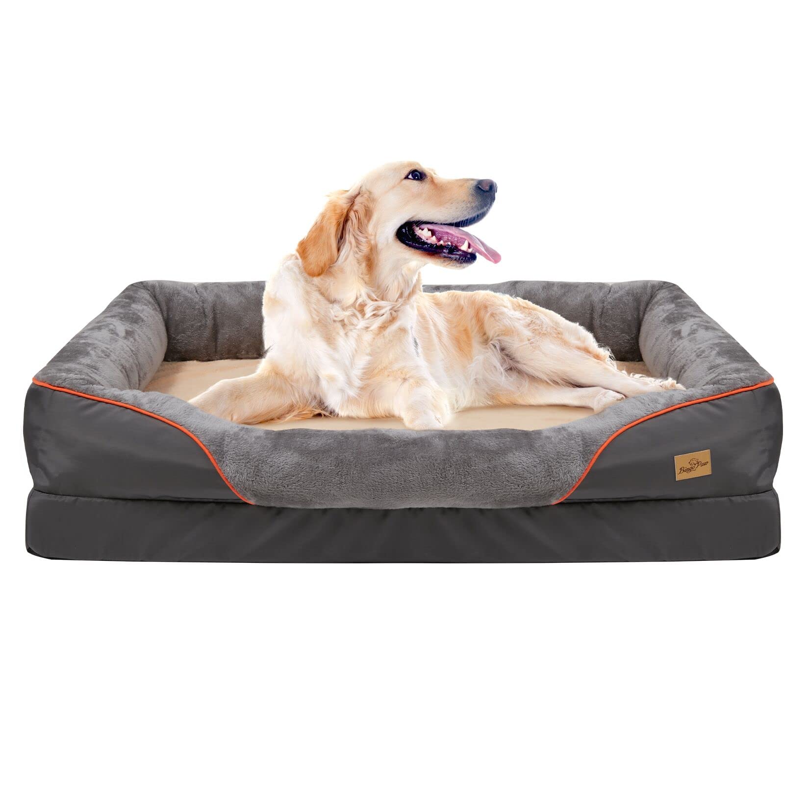 BingoPaw X-Large Memory Foam Dog Bed: Orthopedic Waterproof Pet Sofa Beds Washable - Bolster Puppy Cushion Mat with Pillow and Removable Cover for Large Dogs XL(97x72cm)