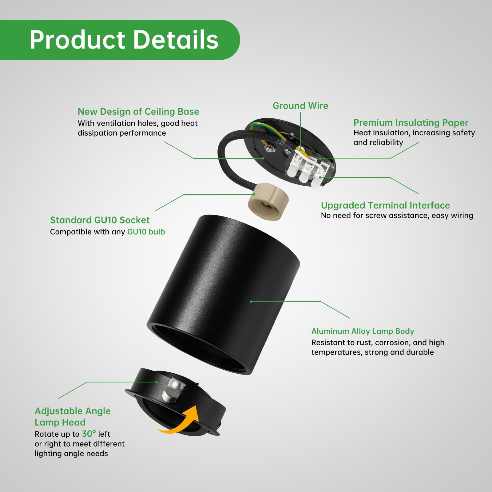 HOMEOW Aufbauspot Schwarz Deckenspot Aufputz 30° Schwenkbar Spots Led Aufbaustrahler für Gu10 ＆ LED Module，Aufbauleuchte Ohne GU10 - Lampe Deckenstrahler aus Aluminium Deckenleuchte für Bad, 4 Stück 5