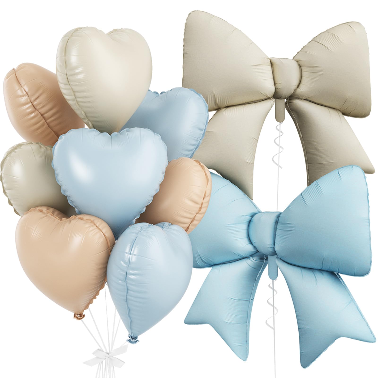 Photo 1 of Baby Blue White Heart Balloons, Foil Bow Balloons, 10Pcs 18 Inch Cream Apricot Heart Shaped Balloon and 38 Inch Blue Cream Bow Foil Balloon for Boys Baby Shower Birthday Valentines Wedding Decor