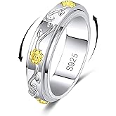 BELLNA Fidget Ring 925 Sterling Silver Anxiety Relieve Spinner Rings Rose Flower Sunflower Band Ring ADHD Autism Stress Relieving for Women Men