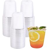 BUWUSMU 100 Pcs Disposable Stemless Glasses Plastic Cups Disposable Cold Party Drinking Cups Wine Glasses for Meeting Weddings Birthdays Cocktail Christmas Party Supplies (Clear,12 oz)
