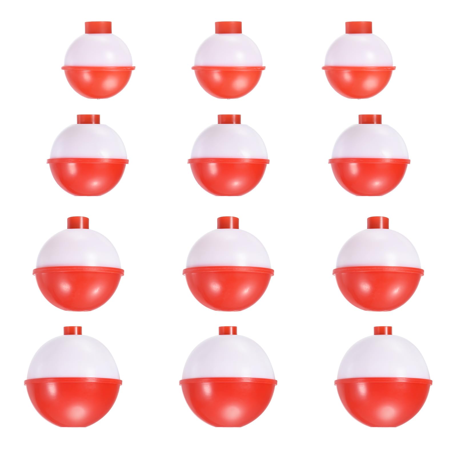 PATIKIL 1/1.25/1.5/2 Inch Fishing Bobber Bulk, 12 Pack Hard ABS Push Button Round Buoy Float Bobber Tackle, Red and White