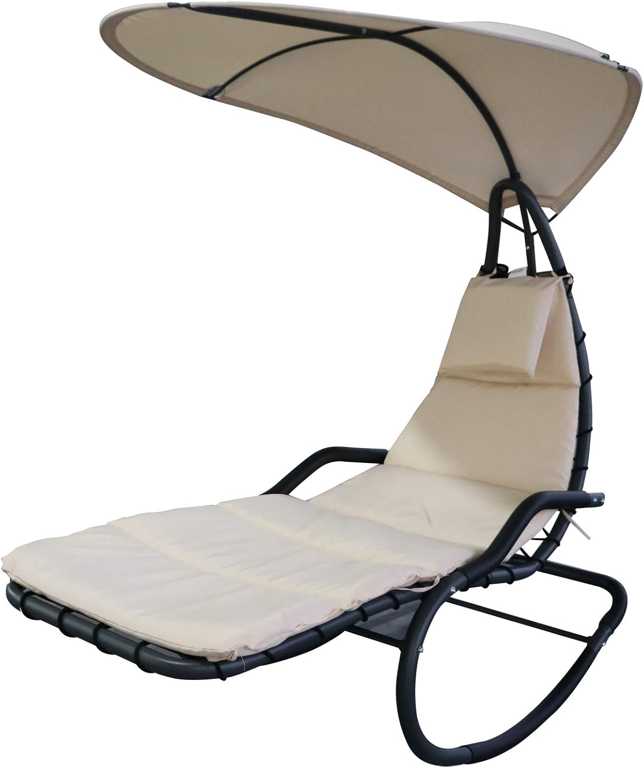 Outsunny Bain De Soleil Transat A Bascule Design Contemporain Avec Pare Soleil Et Matelas 1 65l X 1 25l X 1 84h M Acier Epoxy Noir Polyester Beige Amazon Fr Jardin