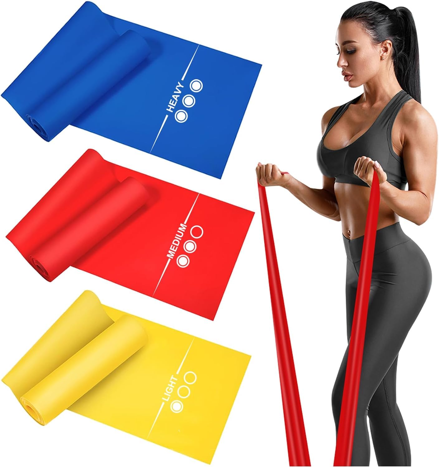 Haquno 3Pack Exercise Resistance Bands; Set with 3 Resistance Levels; Exercise Bands Resistance for Women and Men. Ideal for Strength Training, Yoga, Pilates