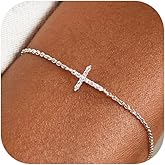 Moodear Valentines Day Gifts for Her, Dainty 925 Sterling Silver/14k Gold Plated CZ Cross Bracelet Layered Snake Pearl Chain Knot Bracelets for Women Trendy Religious Christian Jewelry