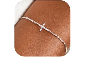 Moodear Christmas Gifts Sotcking Stuffers, Dainty 925 Sterling Silver/14k Gold Plated CZ Cross Bracelet Layered Snake Pearl Chain Knot Bracelets for Women Trendy Religious Christian Jewelry