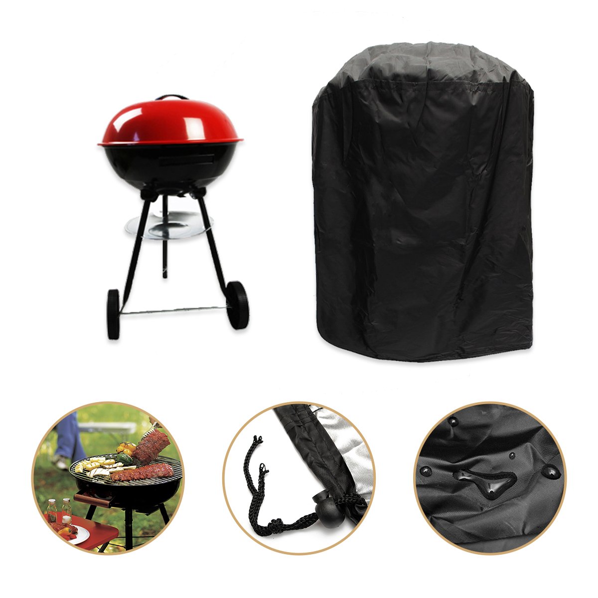 KING DO WAY Schutzhuelle fuer BBQ Barbecue BBQ Cover Grill Abdeckung Abdeckhaube Schutzhuelle Haube 71CM Rund Wasserdicht Abdeckhaube grill