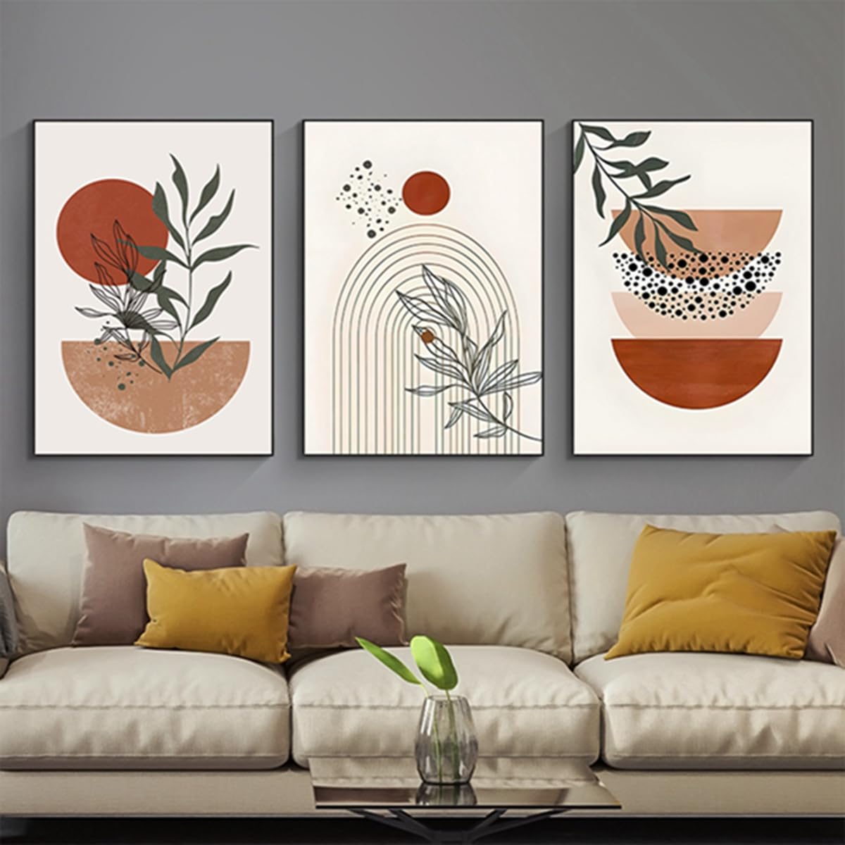JNAOZI Aesthetic Plant Pictures, Boho Decorative Pictures, Modern Abstract Art Wall Pictures, Bohemian Poster Set, Without Frame (Set 06.60 x 90 cm x 3 Pieces)