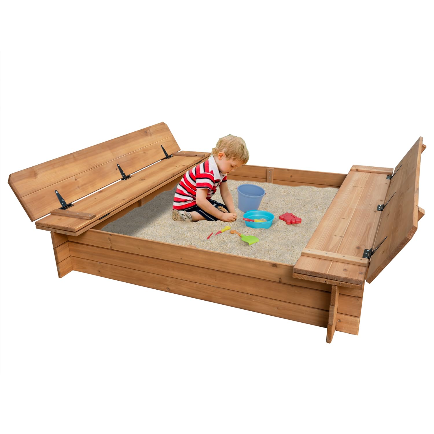 BIRASIL Wood Sandbox with 2 Bench Seats, Sand Boxes
